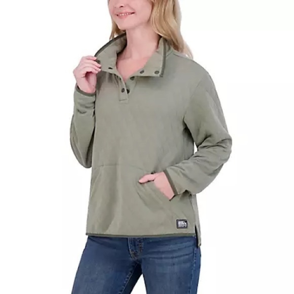 Eddie Bauer Women's Olive Sage Green Quilted Mock Neck Sweatshirt Sz. L NWT!
